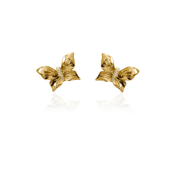 IOAKU Papillon Crystal Stud øredobber gull sommerfugl