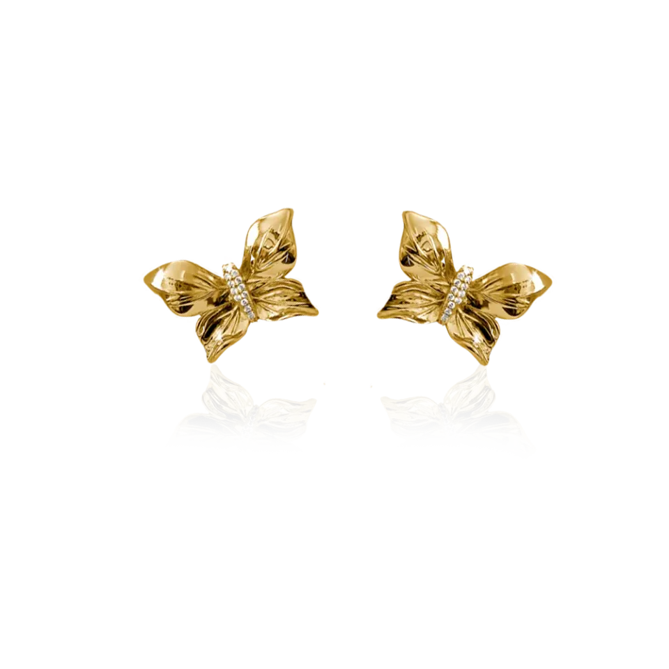 IOAKU Papillon Crystal Stud øredobber gull sommerfugl
