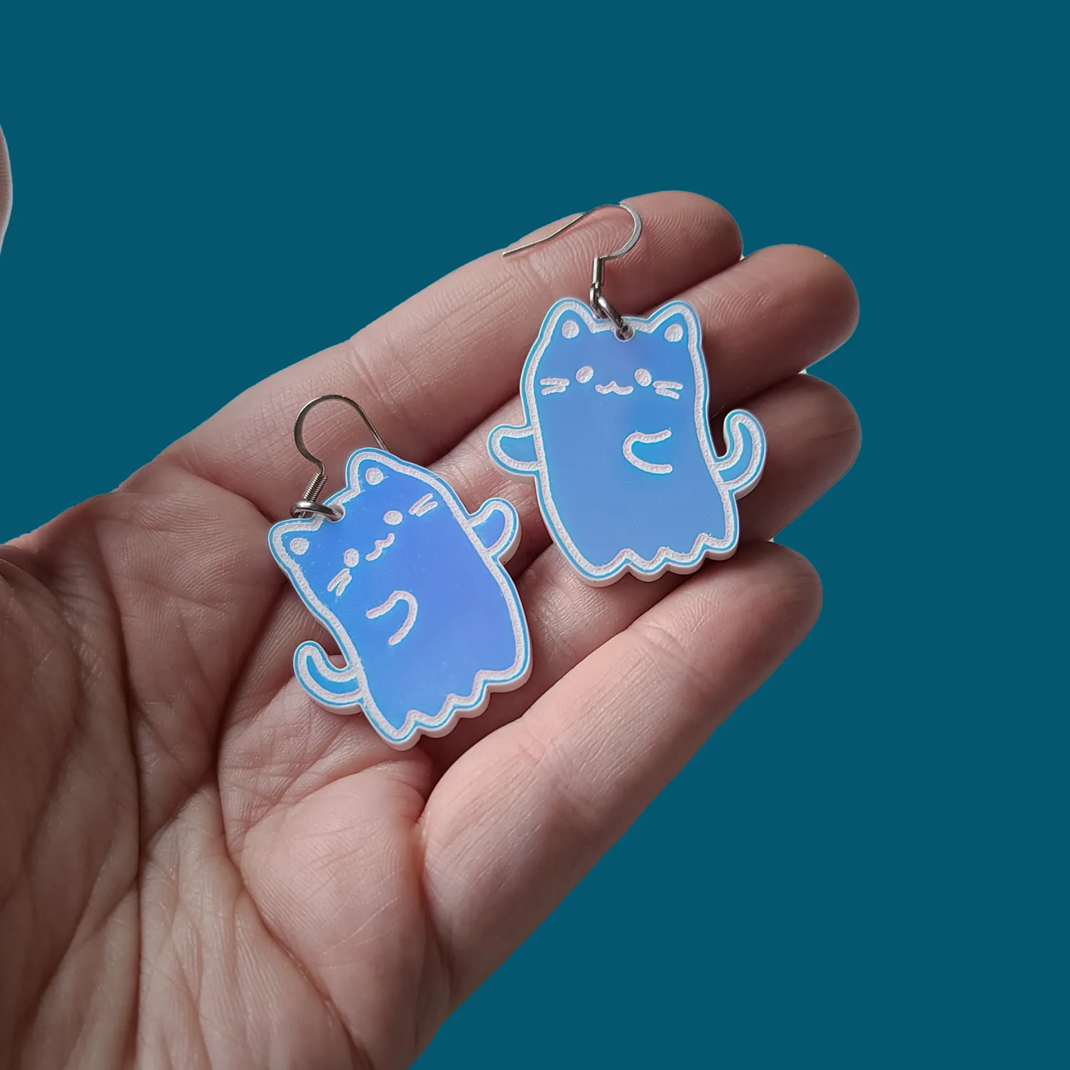 MiniKitty Cat Ghosties Irridescent øredobber gull spøkelse