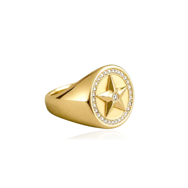 IOAKU Elecktra Signet Star ring gull str 7 stjerne