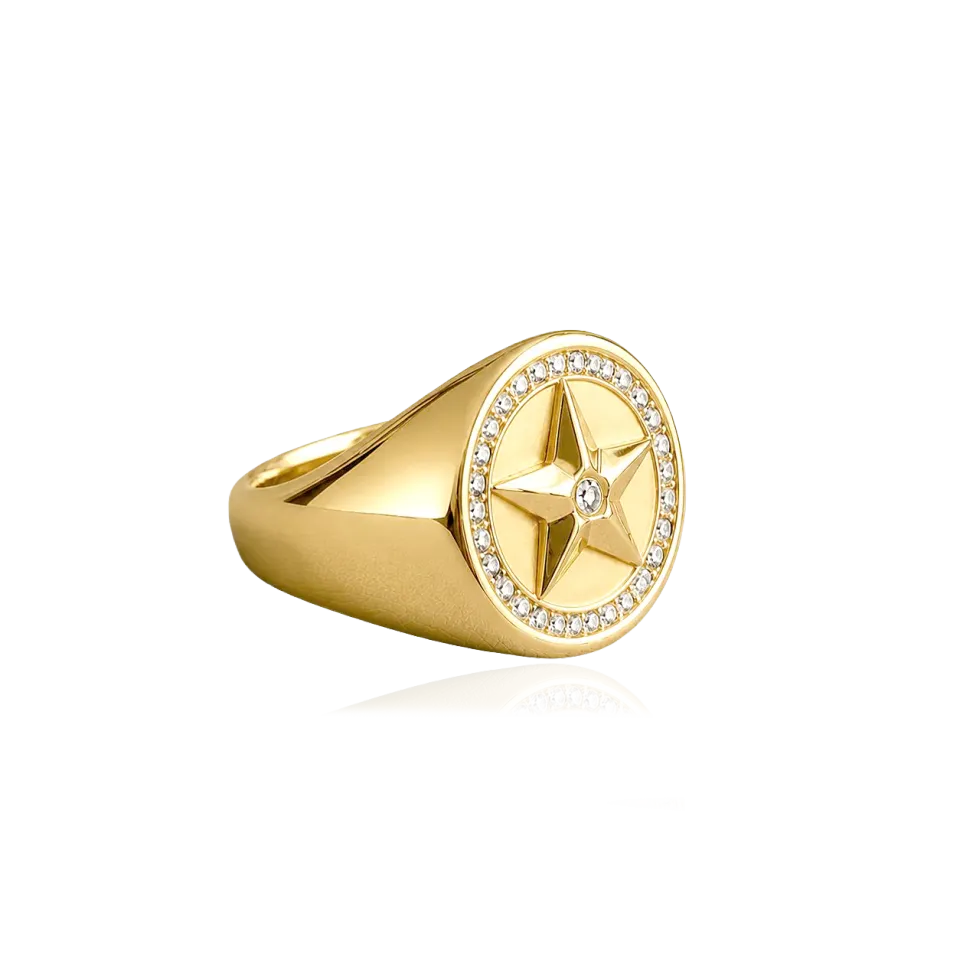 IOAKU Elecktra Signet Star ring gull str 7 stjerne