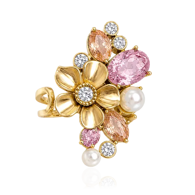 IOAKU La Fleur Sirène Garden Ring rosa gull str 7