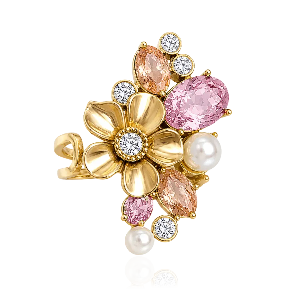 IOAKU La Fleur Sirène Garden Ring rosa gull str 7