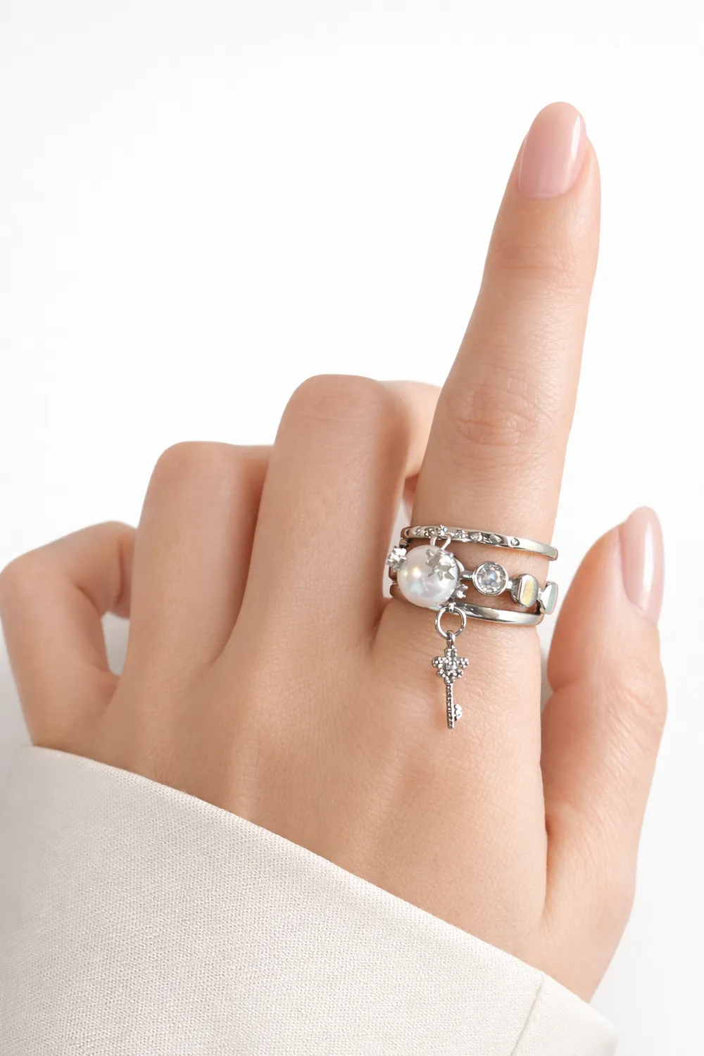IOAKU Lucky Code ring 3-pakk gull stål justerbar