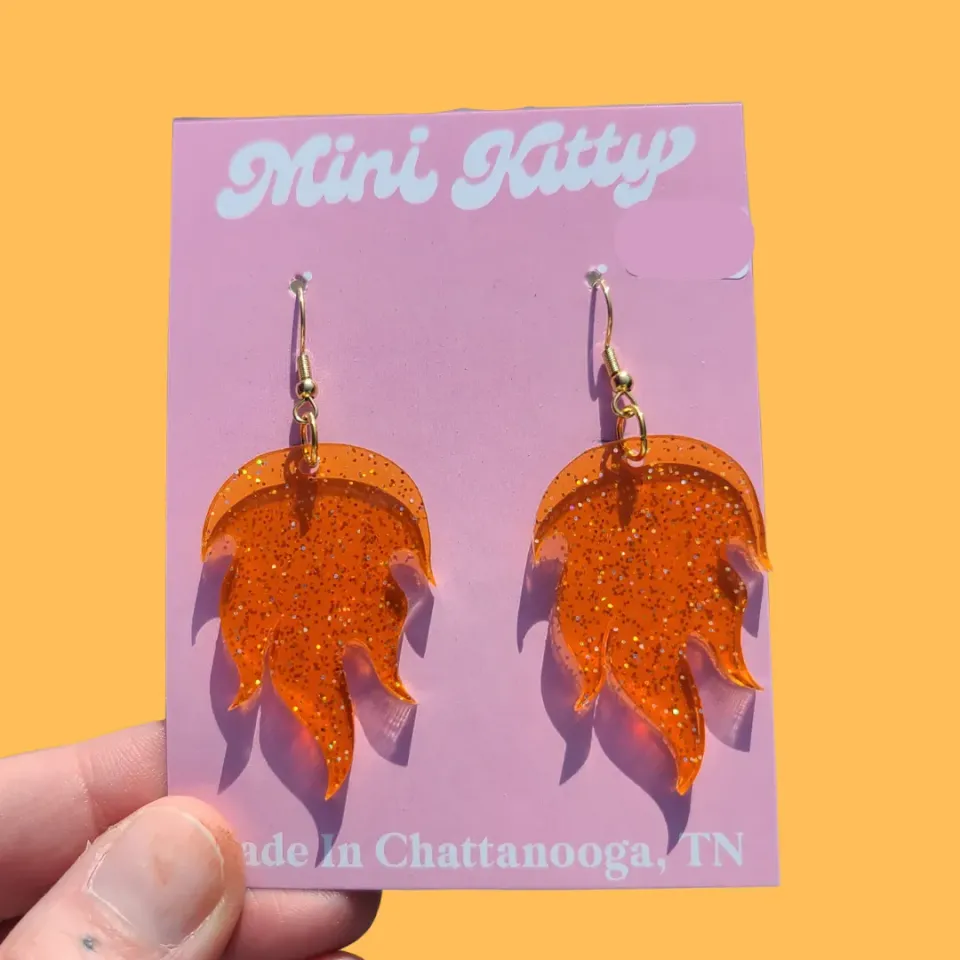 MiniKitty Glitter Flames øredobber akryl statement lette