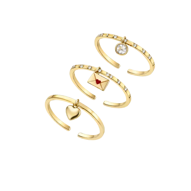 Ioaku Love Letter ring 3-pakk gull justerbar
