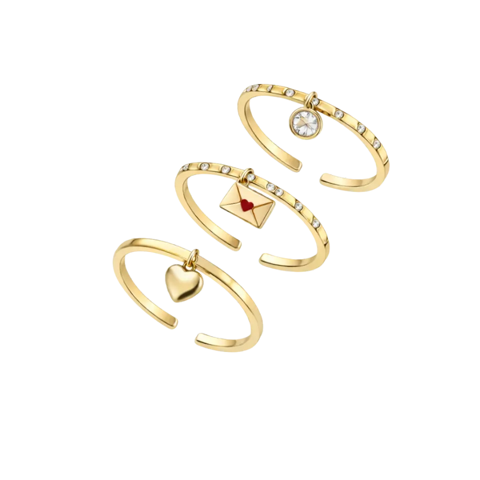 Ioaku Love Letter ring 3-pakk gull justerbar