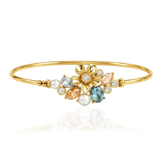 IOAKU La Fleur Sirène Garden cuff armbånd blå gull M/L