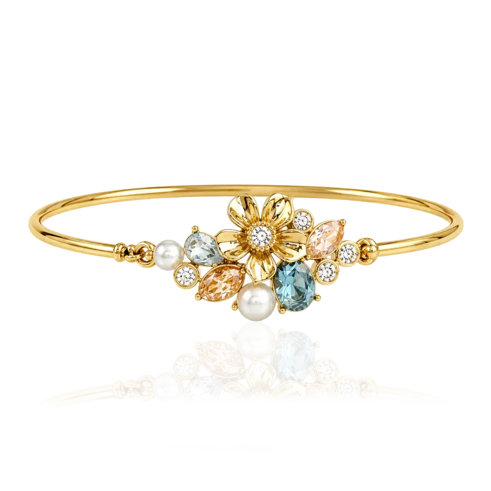 IOAKU La Fleur Sirène Garden cuff armbånd blå gull M/L