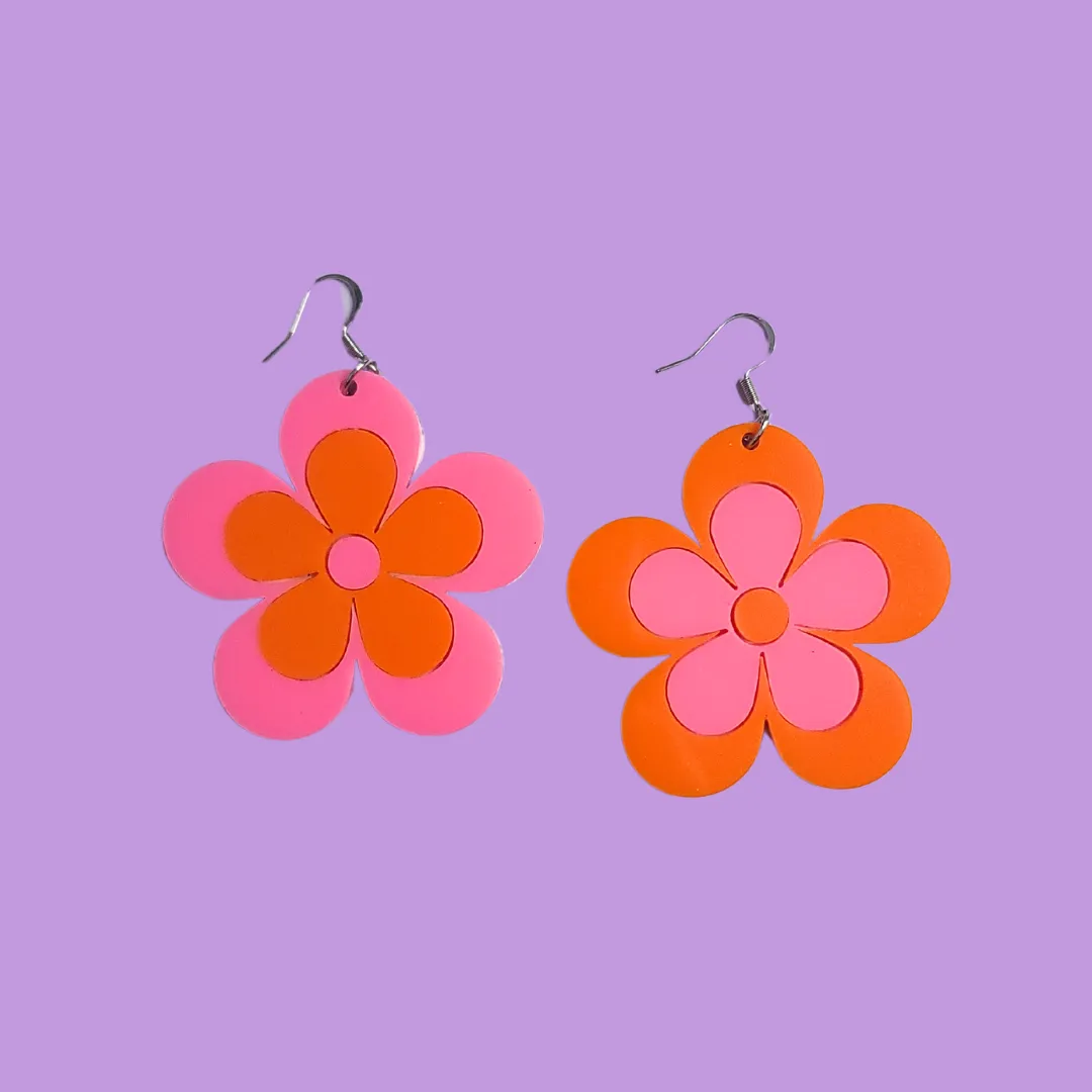 MiniKitty Retro Orange Pink Flowers øredobber akryl