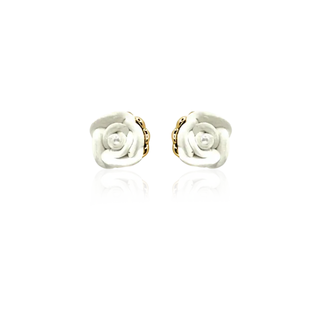 IOAKU Fleur Blanche studs øredobber hvit blomst 1 cm