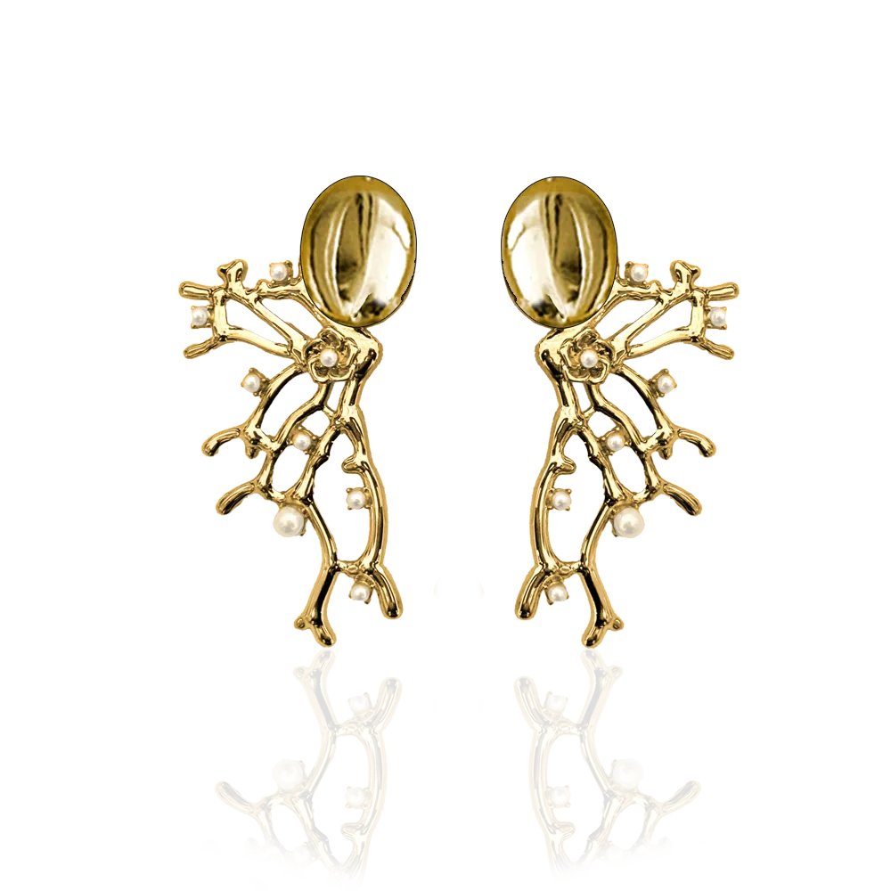 IOAKU Opal Branch øredobber gull 4,5 cm opal