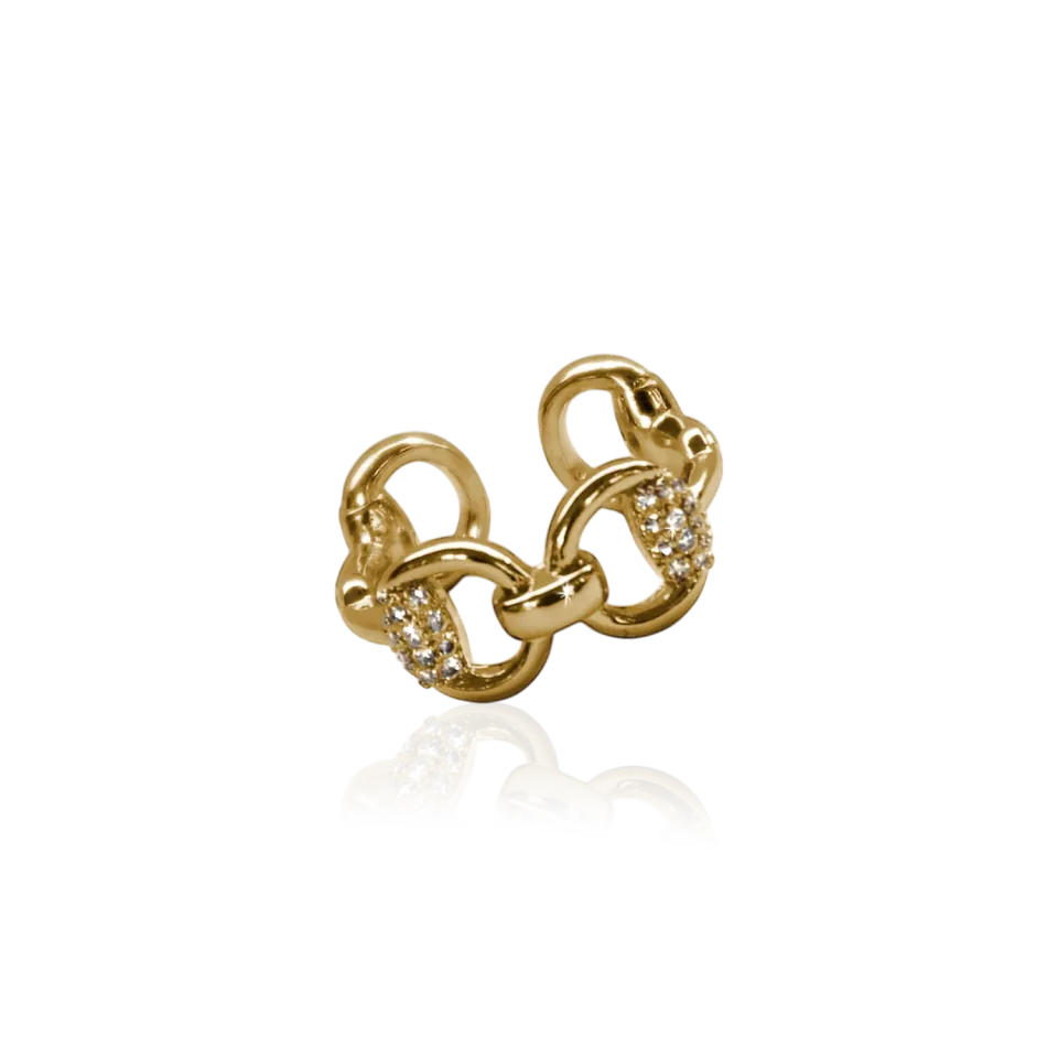 IOAKU Horsebit Sparkle justerbar ring gull messing