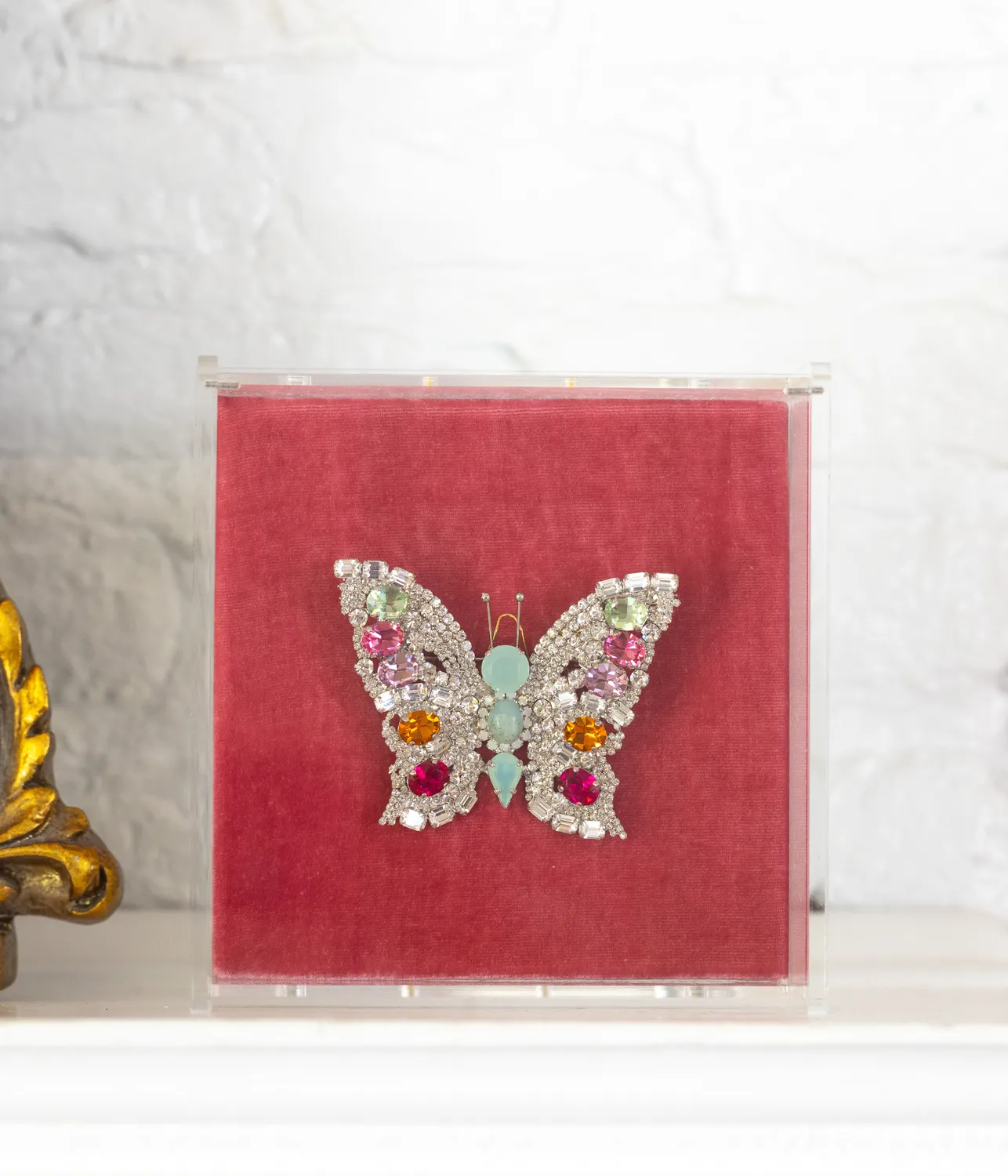 Loren Hope Butterfly brosje krystall amazonitt rosa unik