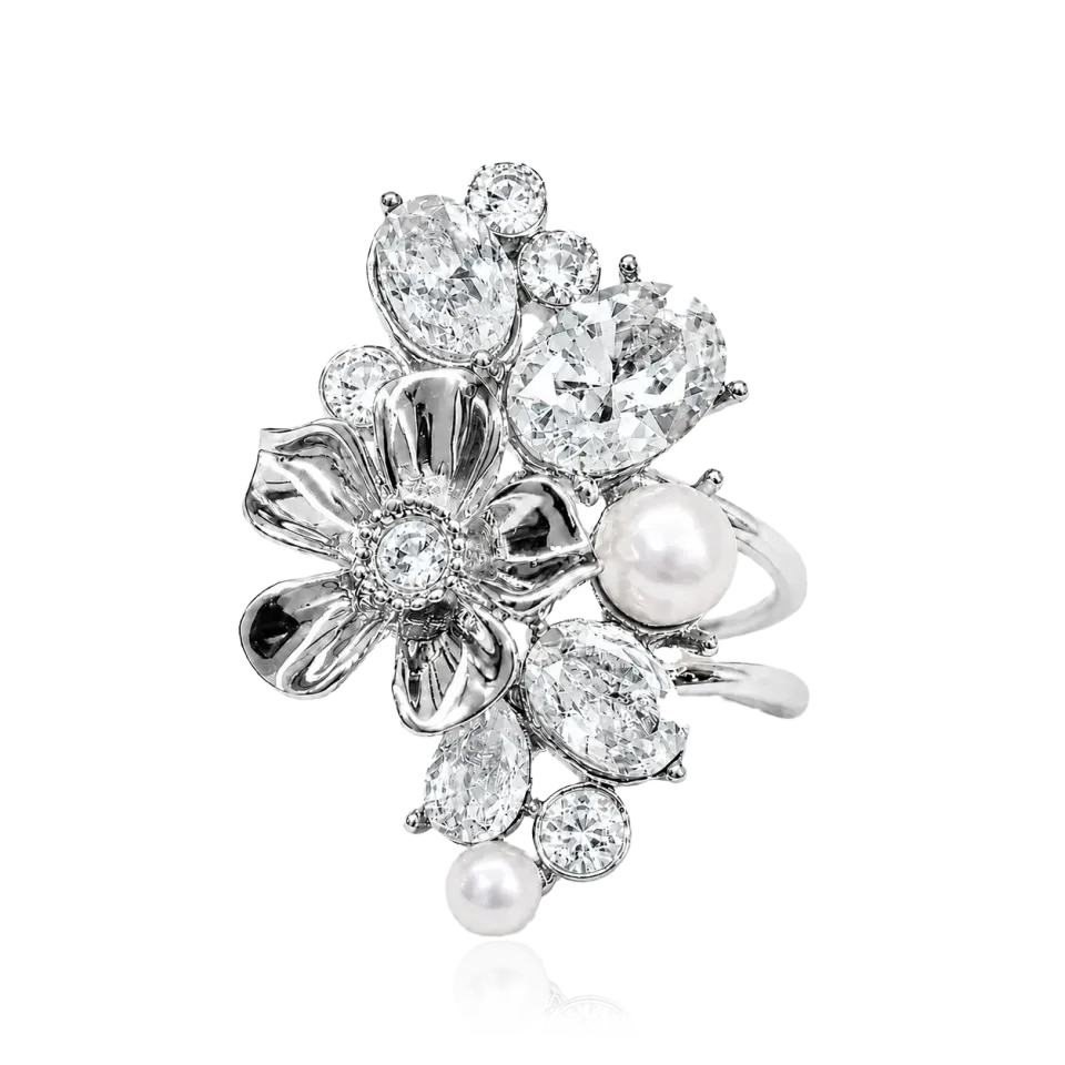 IOAKU La Fleur Garden ring hvit gull str 7 blomst