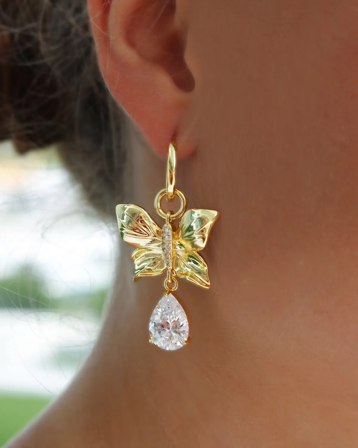 IOAKU Papillon Crystal Hoop øredobber gull nikkelffri