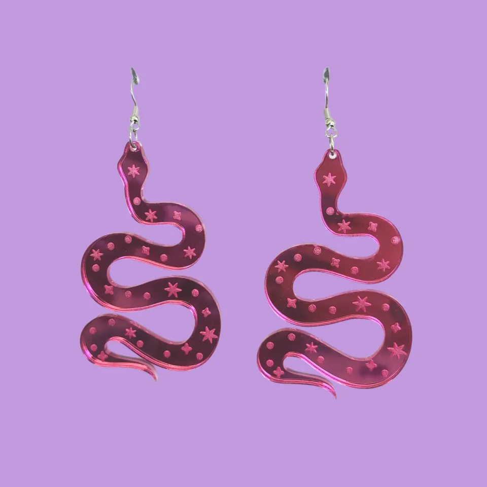 MiniKitty Celestial Snakes Large øredobber speilrosa akryl
