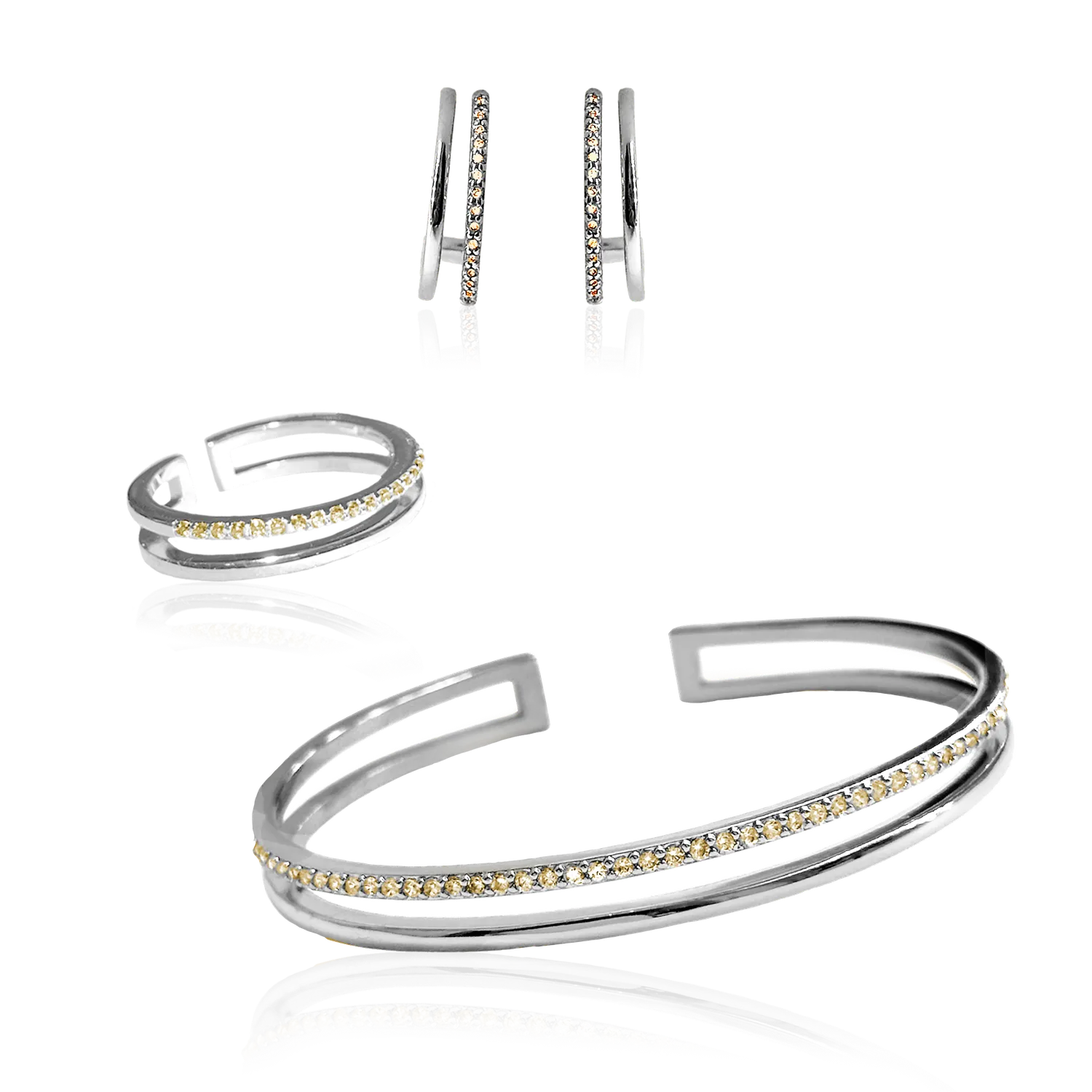 IOAKU Plain Crystal Twin smykkesett brun 3 deler