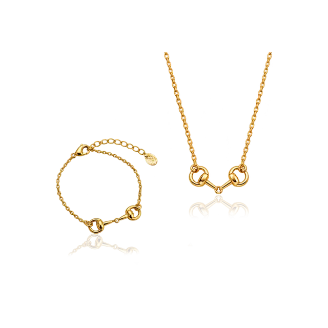 IOAKU Horsebit Plain smykkesett gull halskjede+armbånd