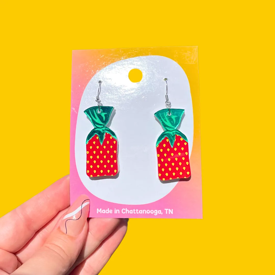 MiniKitty Strawberry Candy øredobber akryl røde