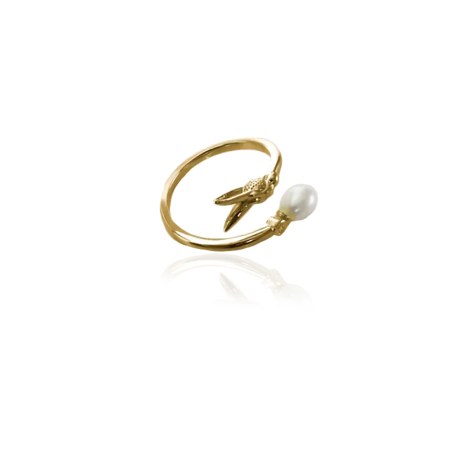 IOAKU Hare Chic ring gull med perle onesize