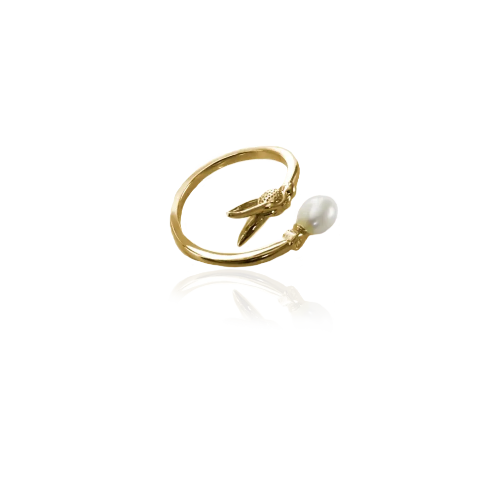IOAKU Hare Chic ring gull med perle onesize
