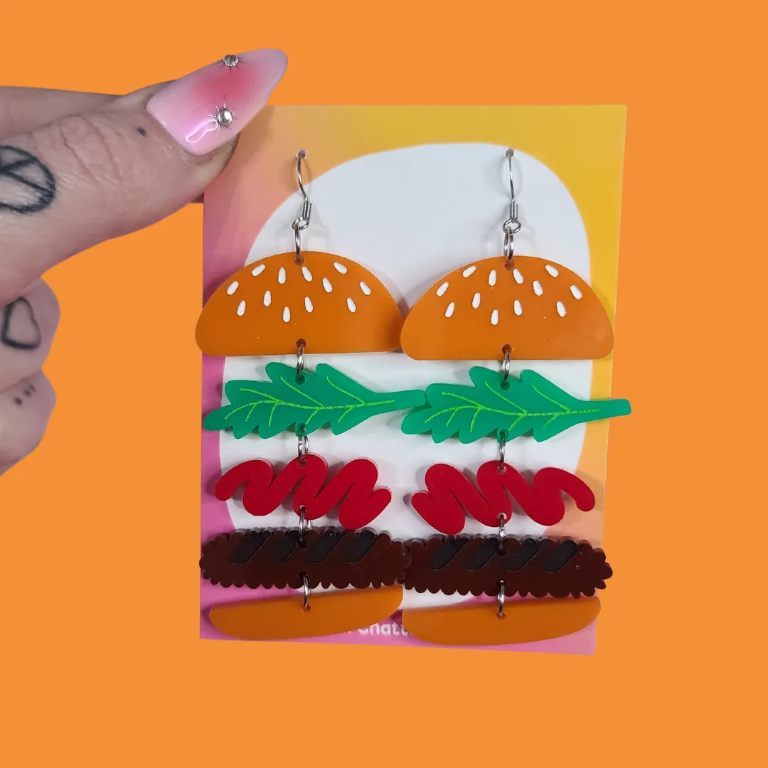 MiniKitty Burger øredobber akryl statement morsomme
