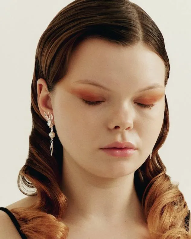Wos Rabbit øredobber sølv perle 6 cm