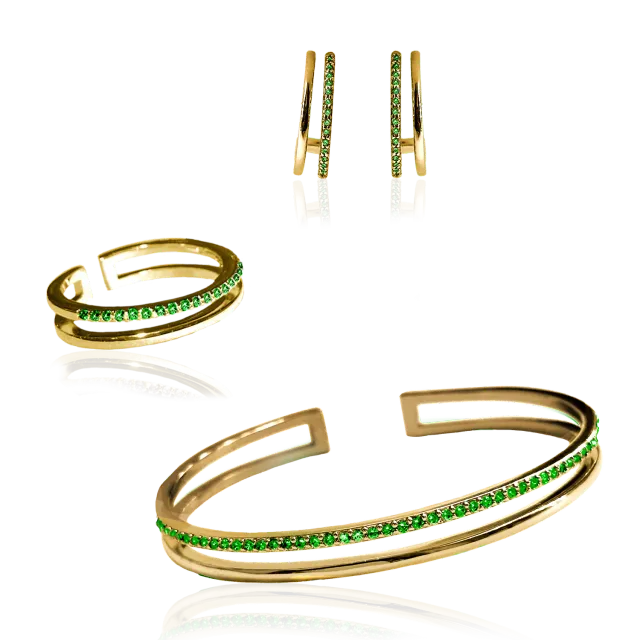 IOAKU Plain Crystal Twin smykkesett grønn gull