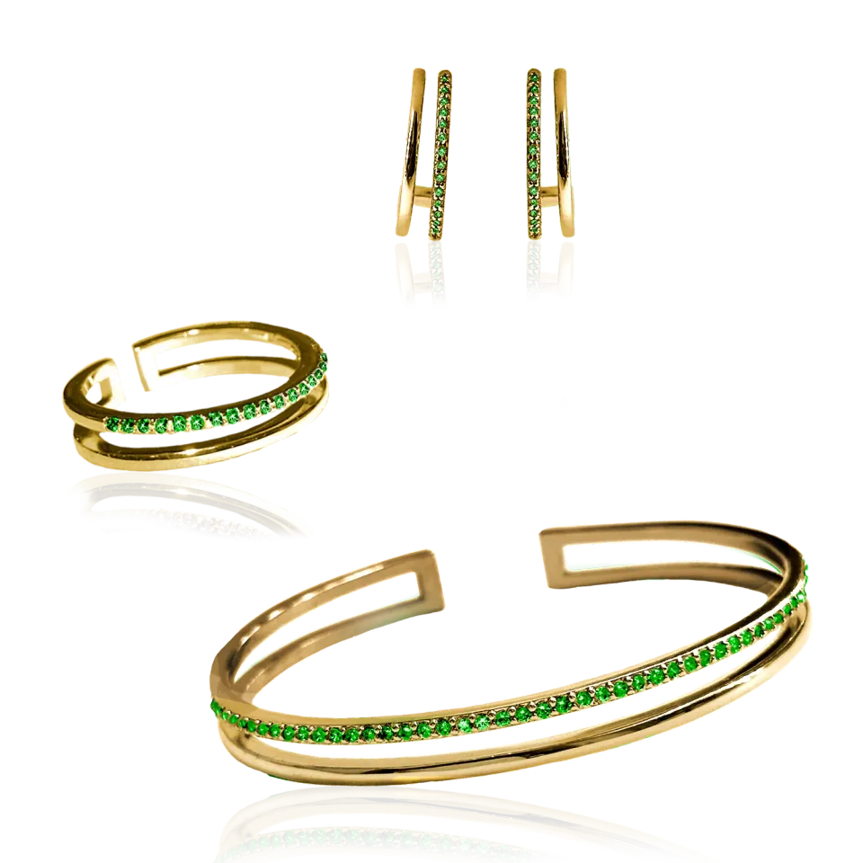 IOAKU Plain Crystal Twin smykkesett grønn gull
