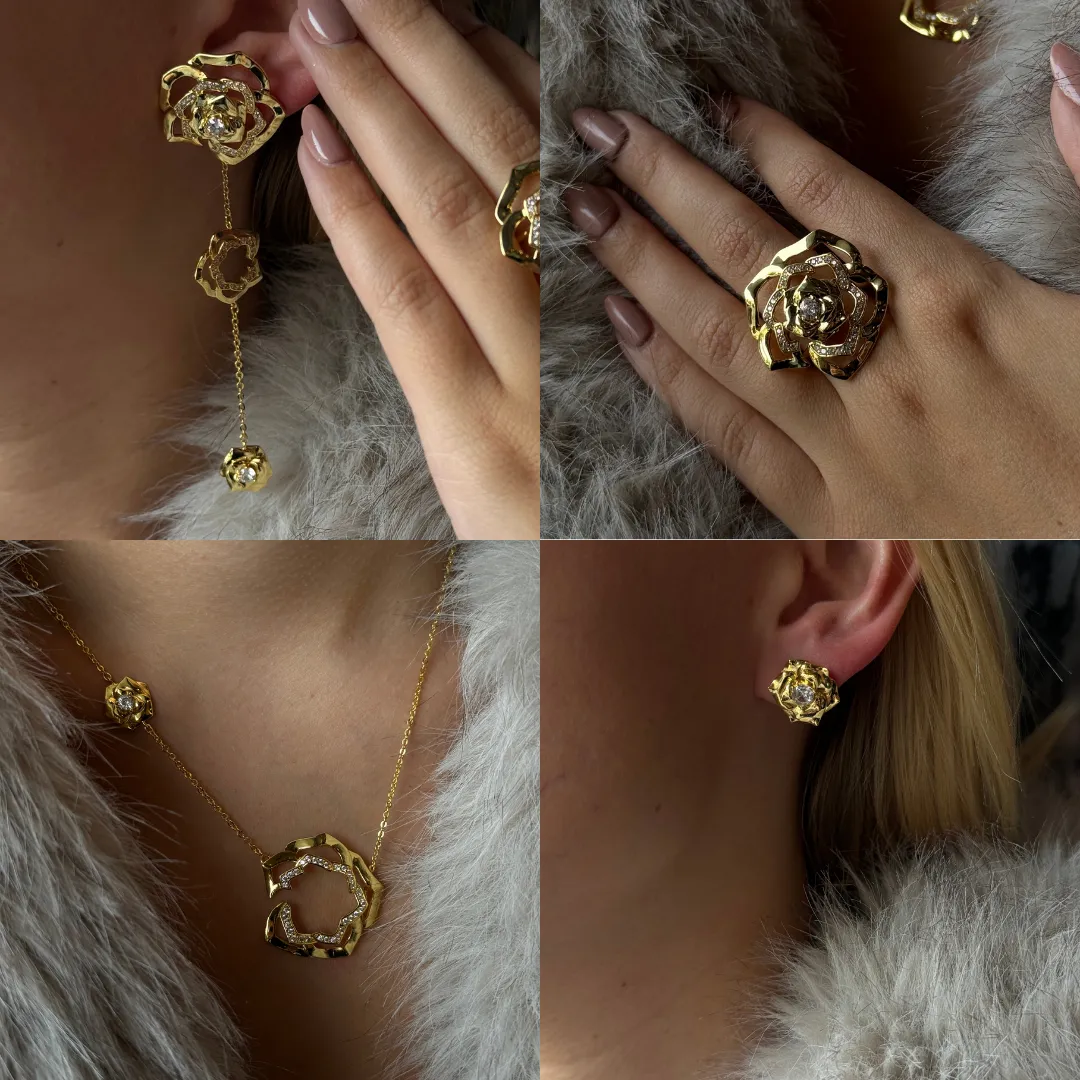 IOAKU Winter Flower øredobber stål gull blomst studs