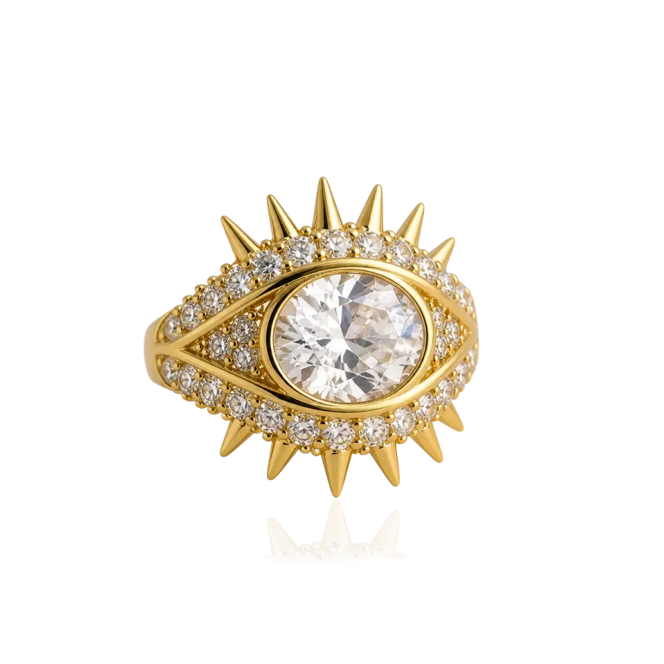 IOAKU Elecktra Sparkle Eye ring hvit gull str 7 statement