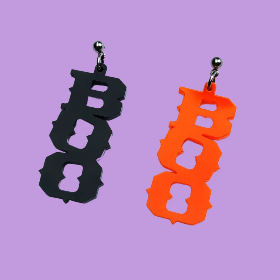 MiniKitty Orange Black BOO øredobber gull akryl
