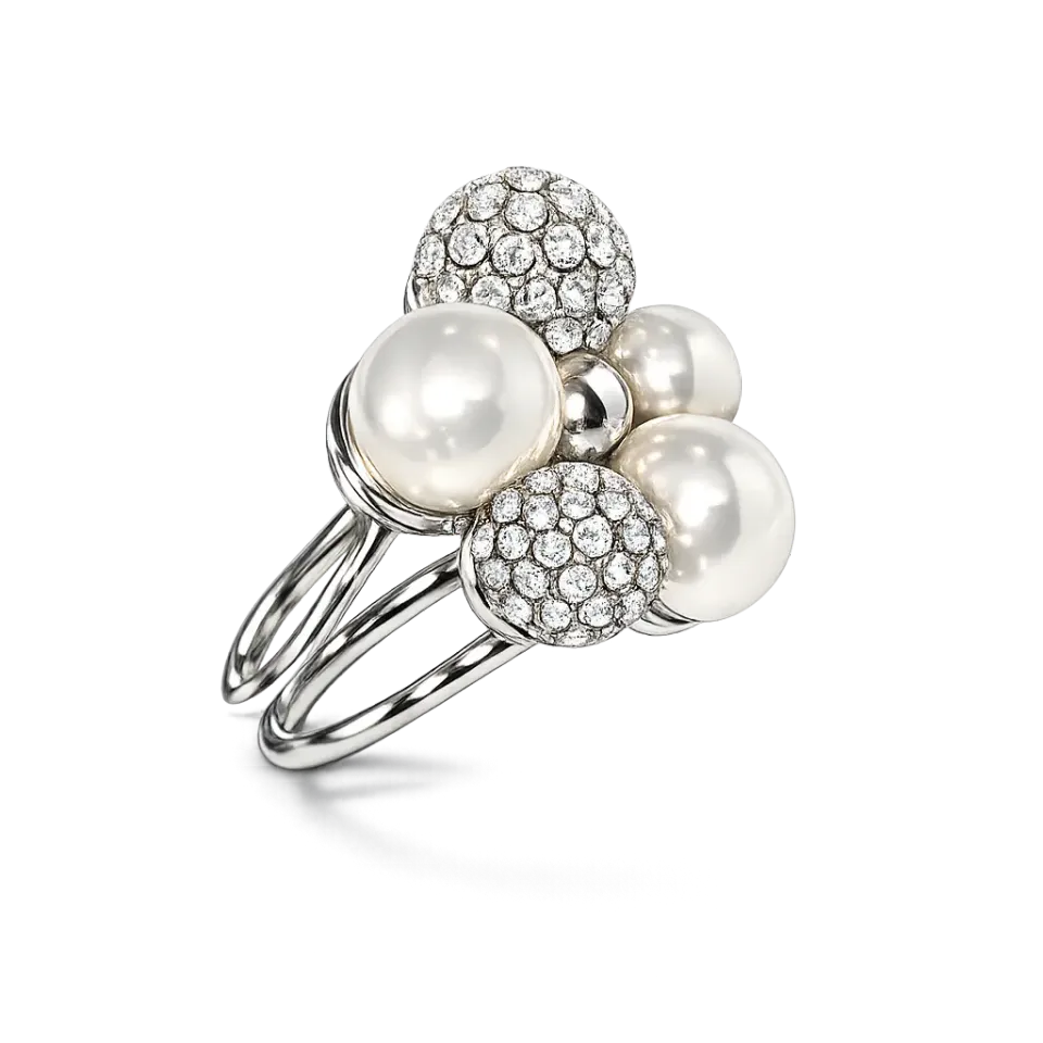 IOAKU Berry Pearl Sparkle Maxi ring hvit justerbar