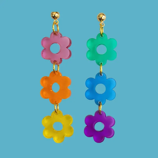 MiniKitty Triple Rainbow Flowers øredobber transparent