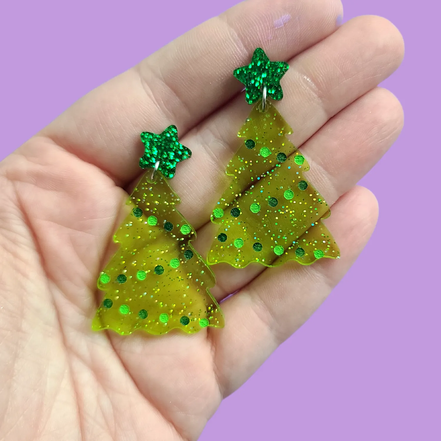 MiniKitty Green Jelly Trees øredobber glitter jul