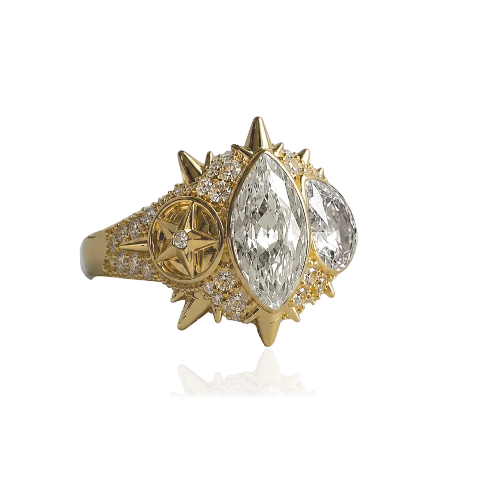 IOAKU Elecktra Sparkle Multi ring hvit gull str 7 krystall