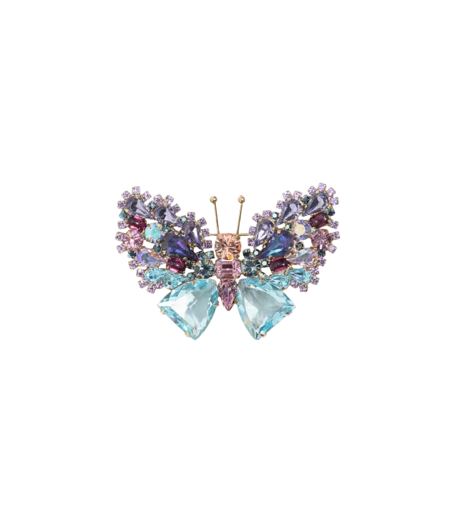 Loren Hope Small Butterfly Aqua Violet Apricot brosje unik