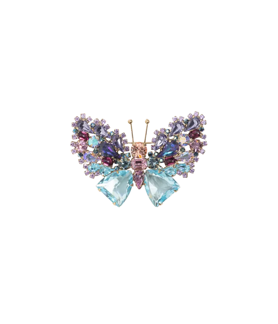 Loren Hope Small Butterfly Aqua Violet Apricot brosje unik