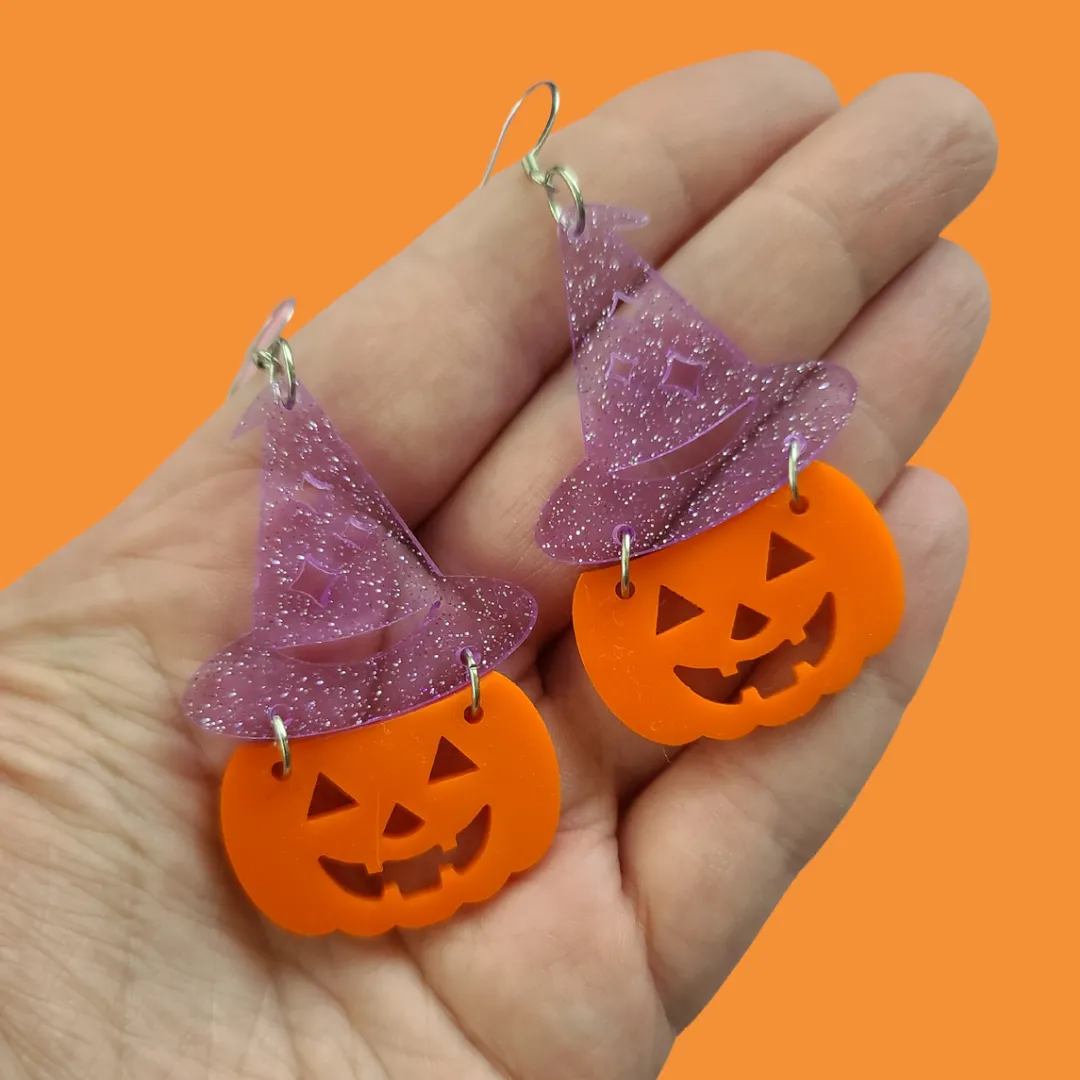 MiniKitty Witch Pumpkin øredobber halloween sølv