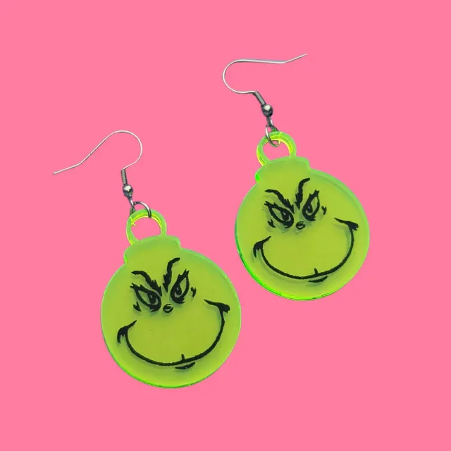 MiniKitty Grinch Neon Green øredobber jul akryl