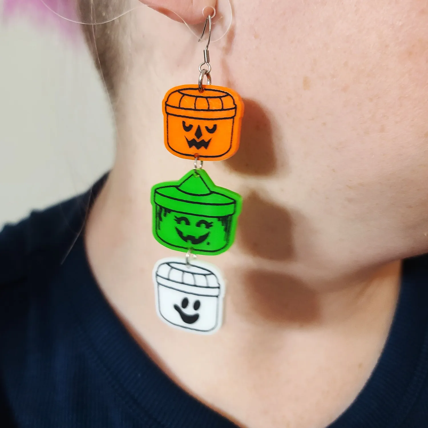 MiniKitty Halloween Buckets Retro øredobber gull lette akryl