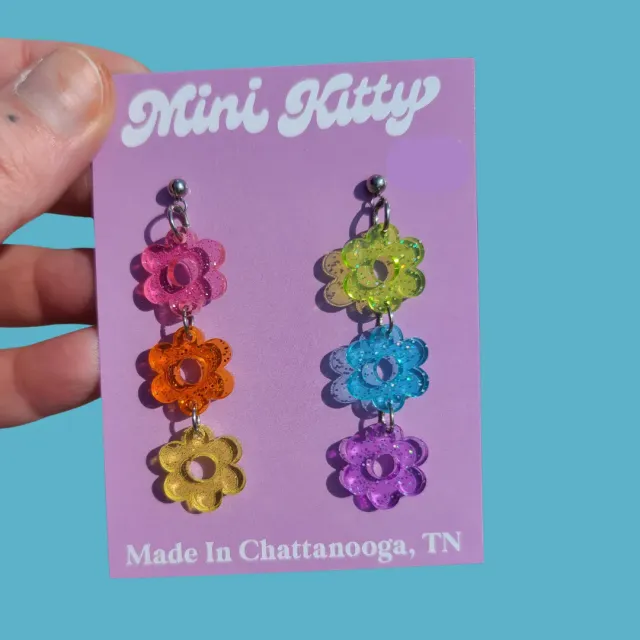 MiniKitty Glitter Rainbow Daisies øredobber glitter