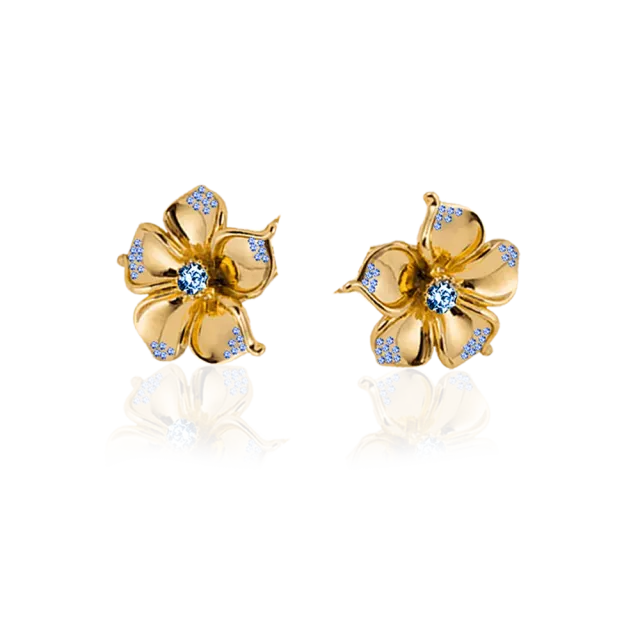 IOAKU La Fleur Crystal studs øredobber blå gull