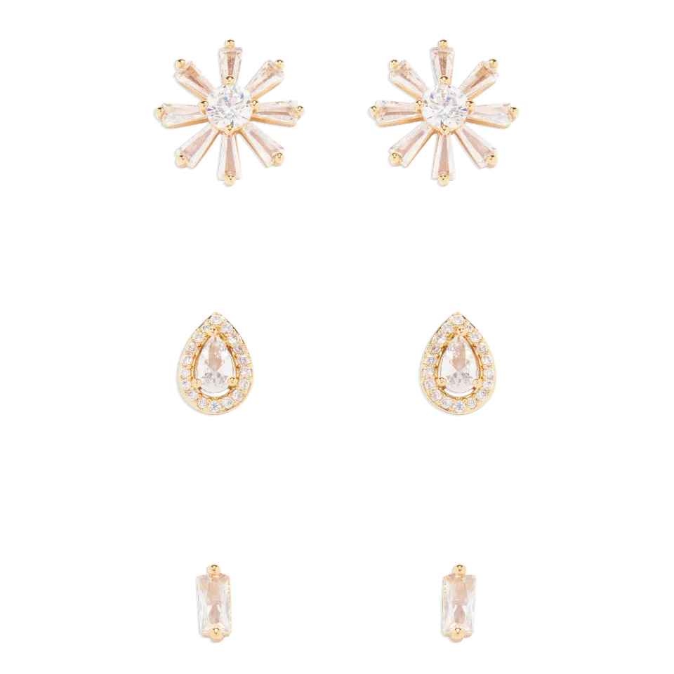Loren Hope Crystal Stud Trio øredobber gull 3-par