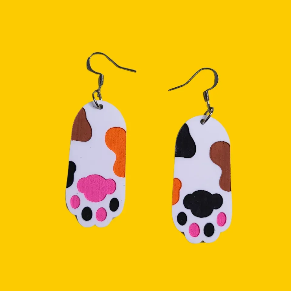 MiniKitty Cat Paws Calico Kitty øredobber akryl