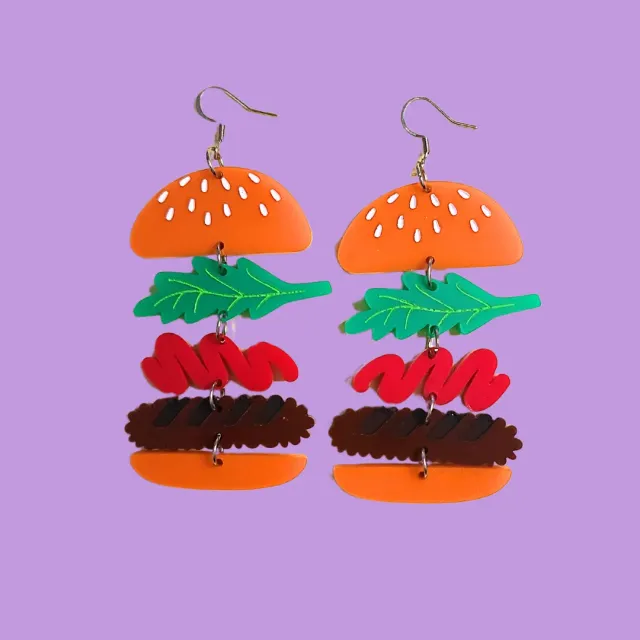 MiniKitty Burger øredobber akryl statement morsomme