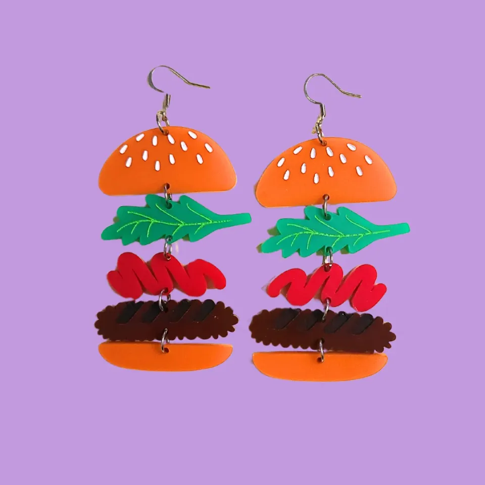 MiniKitty Burger øredobber akryl statement morsomme