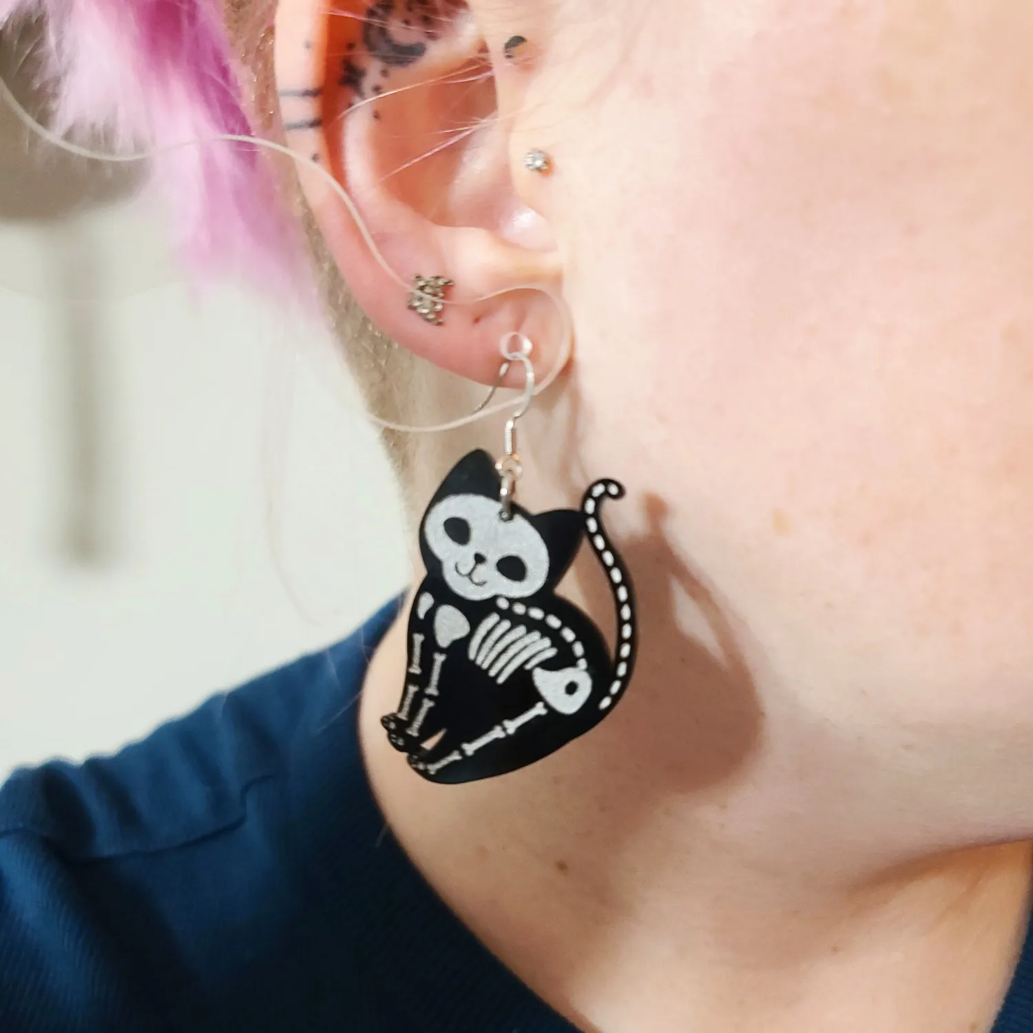 MiniKitty Skeleton Cats øredobber gull skjelettkatt
