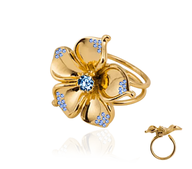 IOAKU La Fleur Crystal ring blå gull str 7 egeisk